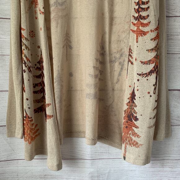 Phil Love Beige Cardigan with Tree Pattern Open Front Long Sleeves Size Large - Picture 3 of 16